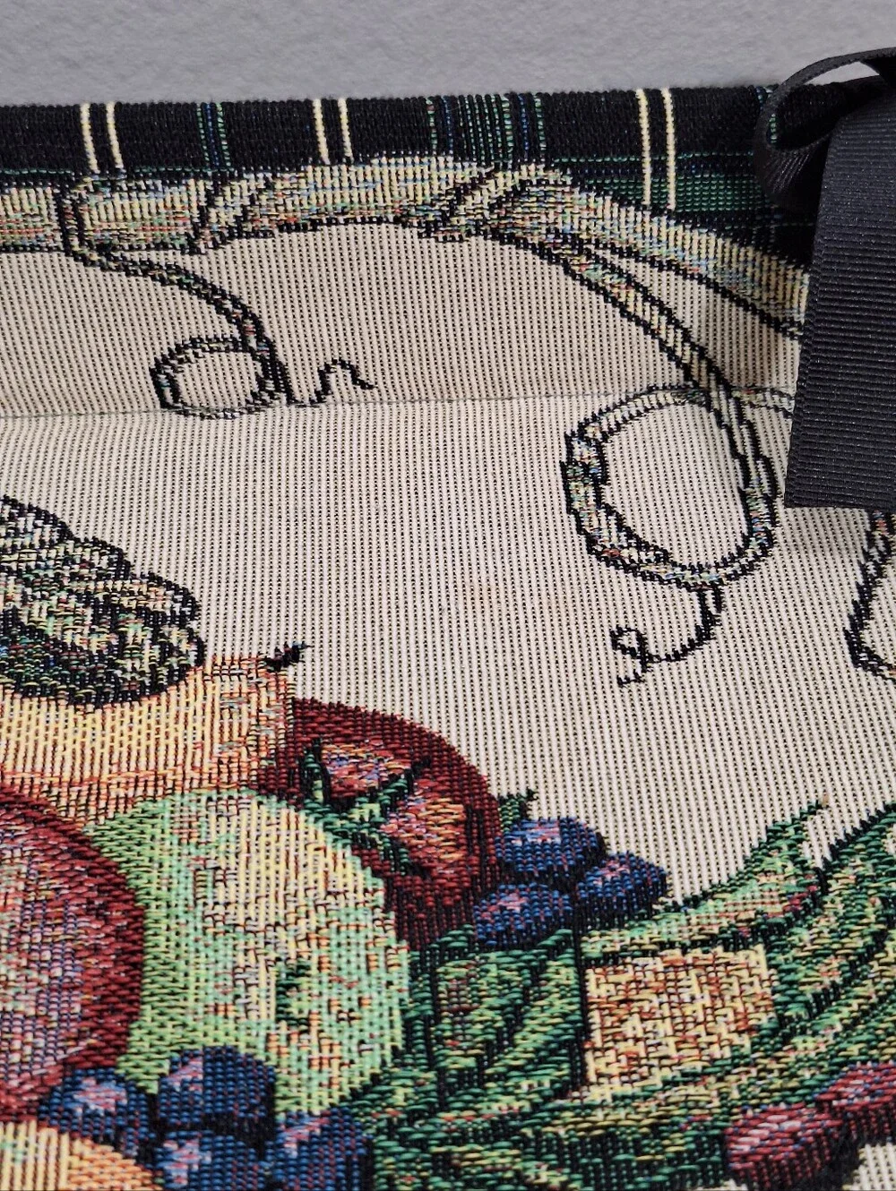 Fall Harvest Woven Tapestry Plaid Tray Bread Basket Cornucopia Fruit Decor 15x10